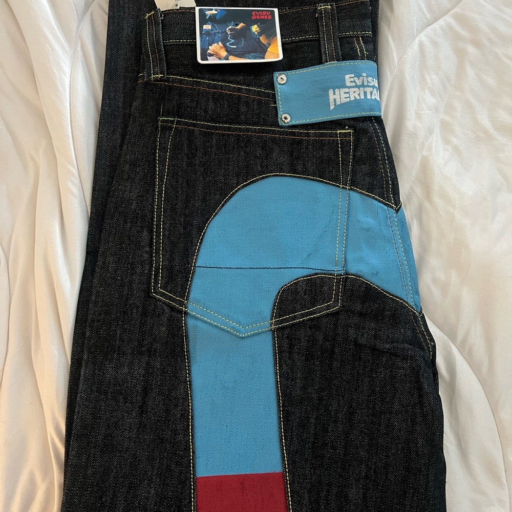 Evisu Black and Blue Graphic Jeans